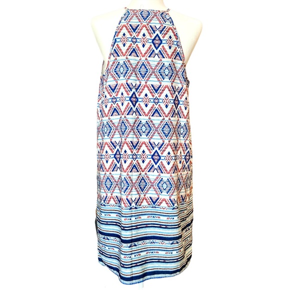 Skies Are Blue Women’s sleeveless halter geometric print shift dress, Sz L - Picture 6 of 15